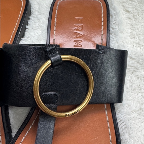 Frame Denim Black Sandals with Gold Ring - Picture 3 of 5